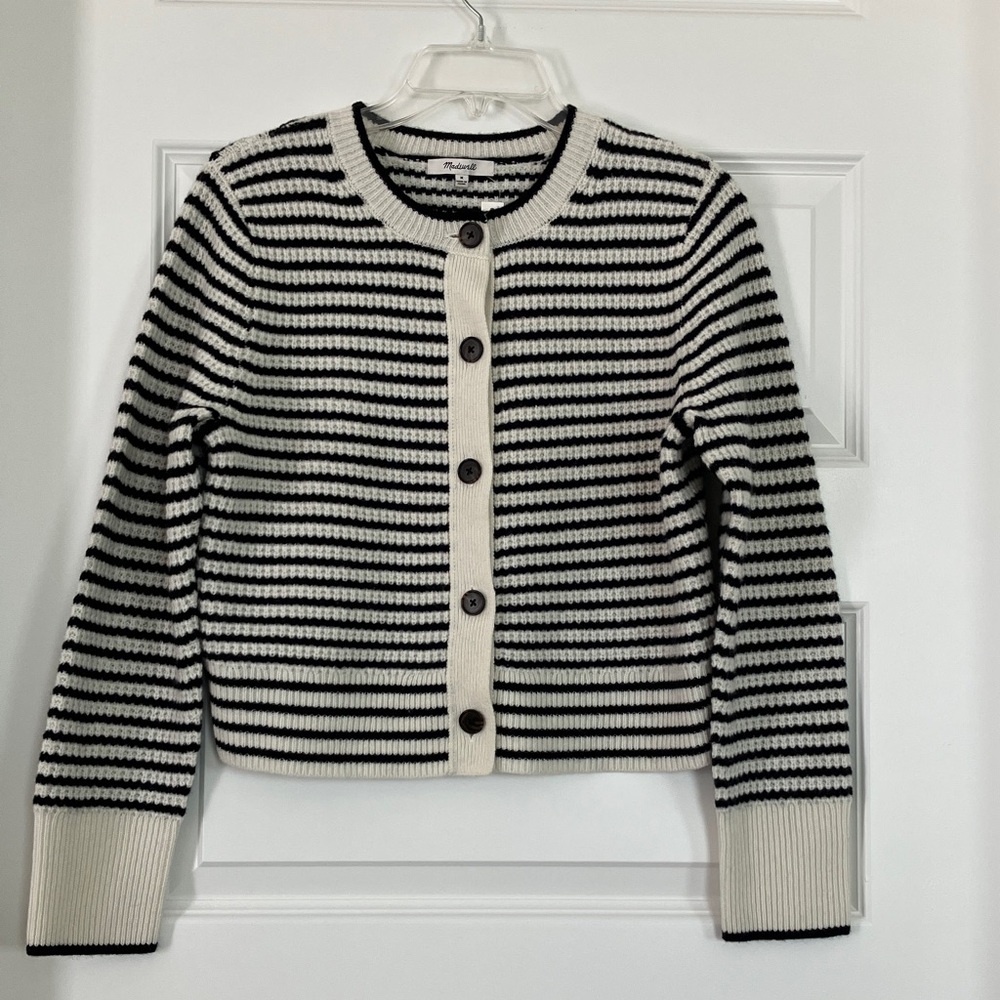 NWT Madewell Waffle-Knit Wool Cardigan in Stripe